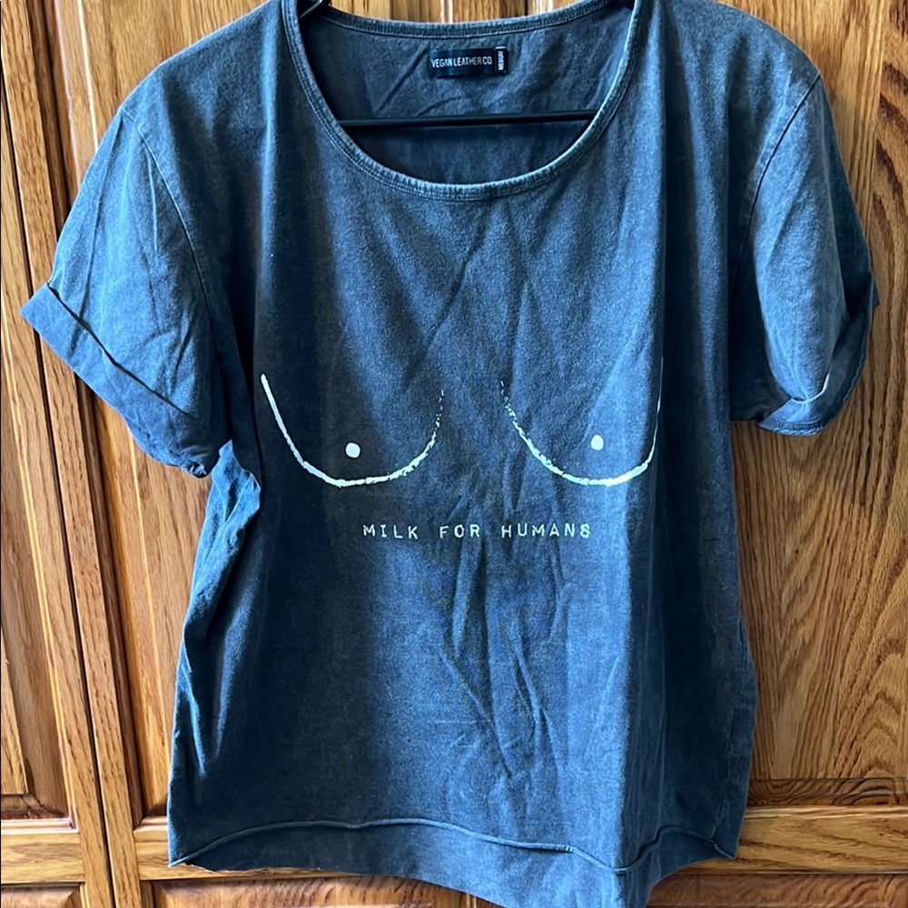 Gray 100% cotton soft Graphic T-Shirt, reads “milk for human’s.”